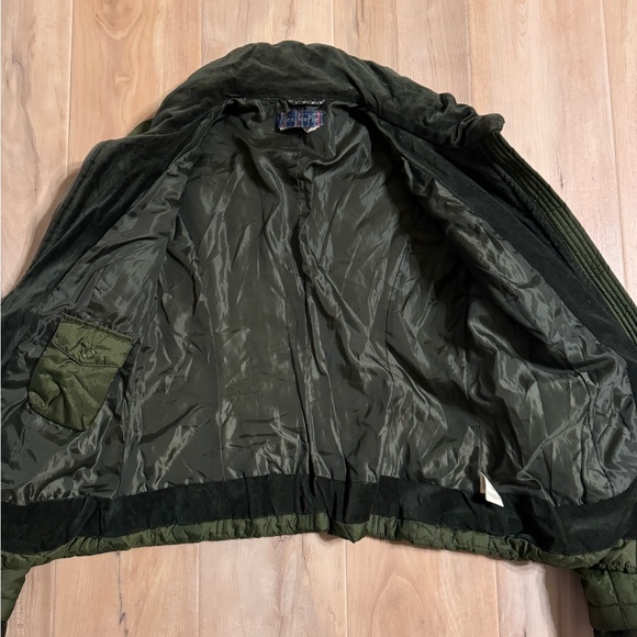 Vintage Free People Army Green Puffer Jacket with Velvet Trim Size 12 - Picture 6 of 9